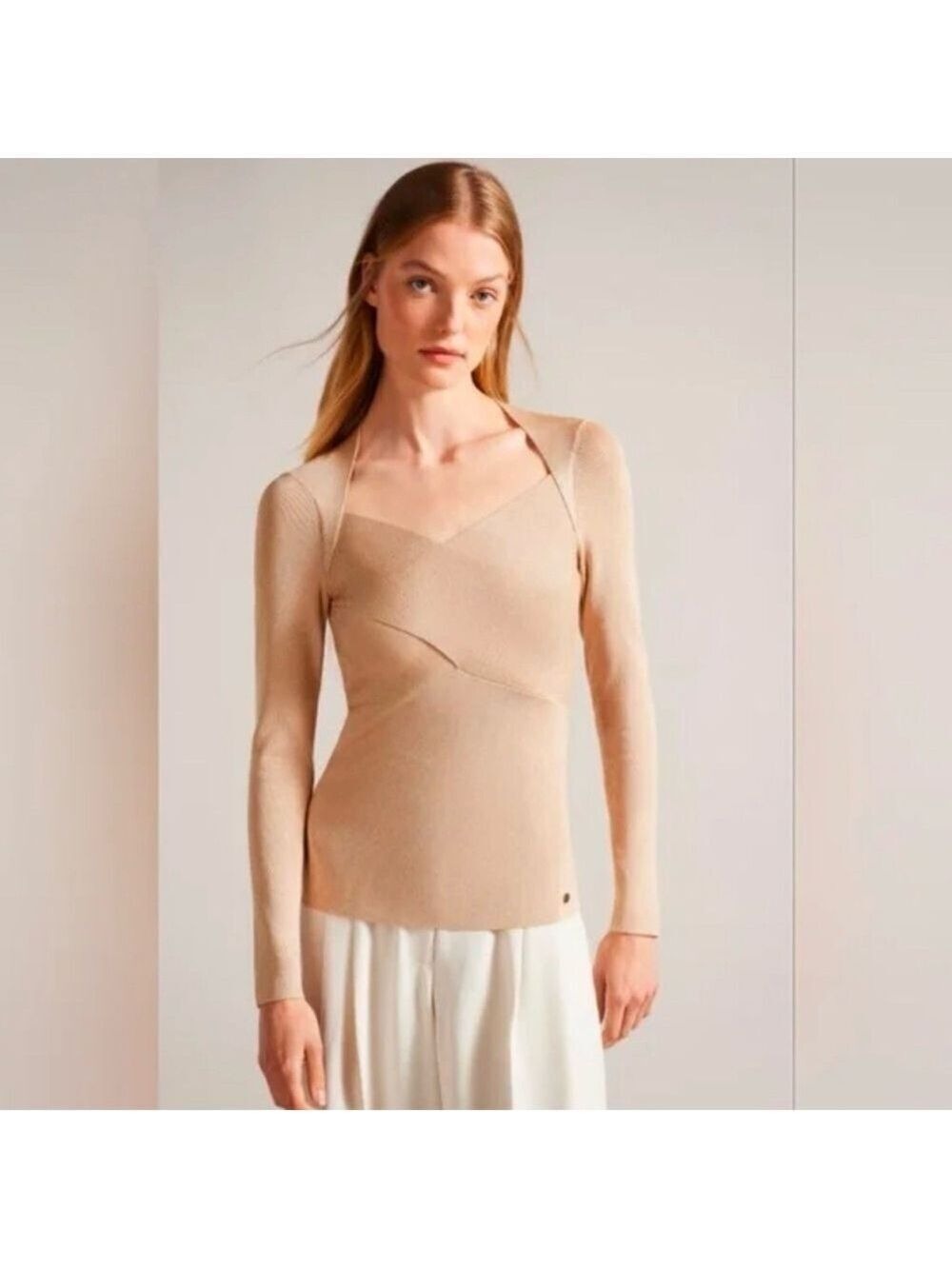 TED BAKER Eloisy Slim Fit Sparkle Knit Sweater In Pink Size 5 Large - Picture 3 of 12